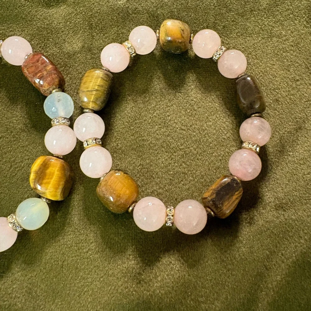 3 Handcrafted Multi-Gemstone Stretch Bracelets - Multicolor‎